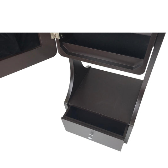 ViscoLogic Brooks Mirrored Jewelry Cabinet Armoire Stand, Large Drawer Base with LED Lights (Brown)